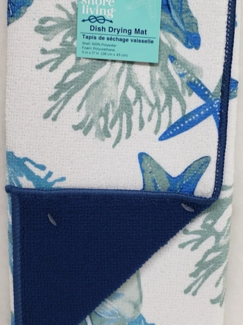 Starfish Print Dish Drying Mat - Blue Seafoam Colors